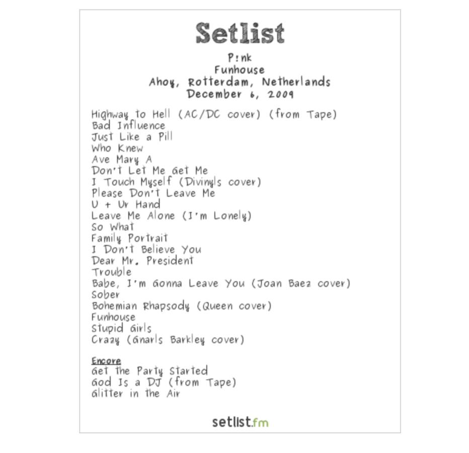 5 of P!nk's Best Cover Songs setlist.fm